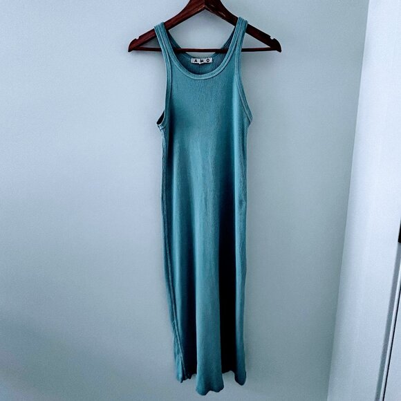 SUMMER AMO Denim Blue Ribbed Midi Tank Dress M - Picture 1 of 6